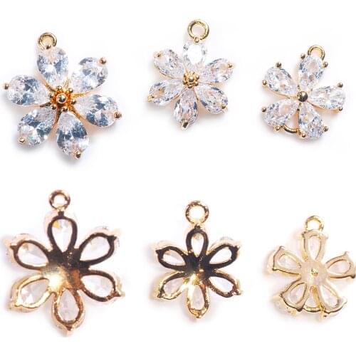 6pc/lot Gold Flowers Plum Blossom 3D Alloy Luxury Zircon Jewelry Pendant Decoration Accessories Home DIY Tool, CZ QCR10146