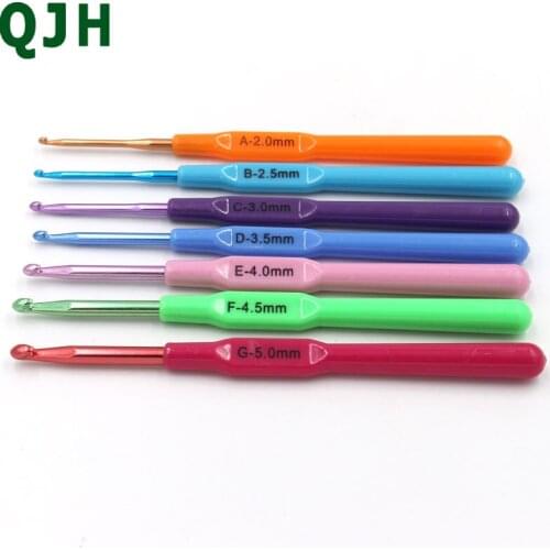 7pcs/Set Colorful Plastic Handle Aluminum Hooks Sewing Needles Kit Knitting Needles Weaving Craft Sweater Home Sewing Tools
