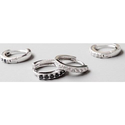 925 sterling Silver earring simple White Black zircon round ear ring ear bone ear buckle personality trend boy girl ear jewelry