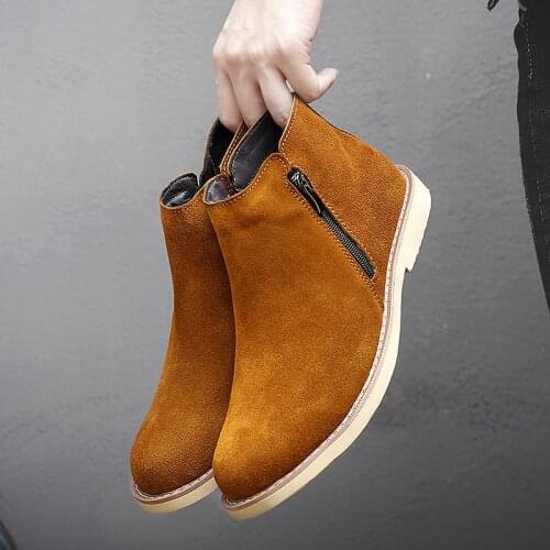 Italian Genuine Leather Men Boots Business Winter Zipper Slip on British High Boot Mens Cowhide Pointy Boots Suede Chelsea Boots