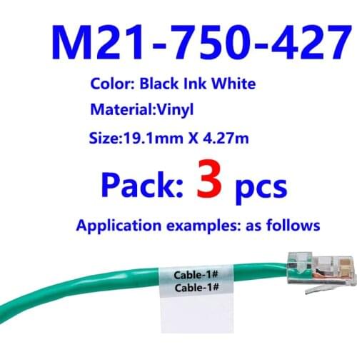 3pack Bmp21 Plus M21 750 427 Label Tape Black On White vinyl film Compatible BMP21 Plus ID PAL LABPAL Cable Label Maker BMP21 LA