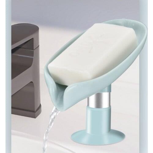 Household Leaf-shaped Soap Box Perforated Free Standing Suction Cup Drain Rack Toilet Laundry Soap Box Home Bathroom Accessories