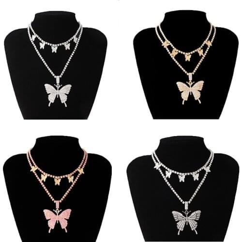 Iced Out Bling Rhinestone Gold Silver Color Miami Cuban Link Chain Necklace Rapper Fashion Hip Hop Necklace Jewelry Gift