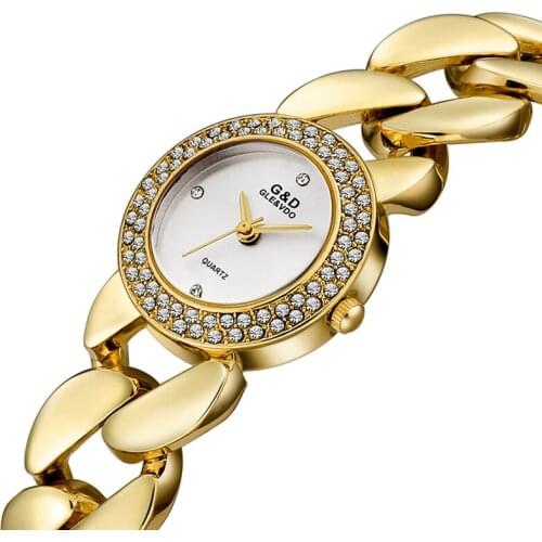 2019 G&D Women Watches Top Brand Luxury Gold Rhinestones Bracelet Watch Laides Quartz Wristwatch relogio feminino Female Clock