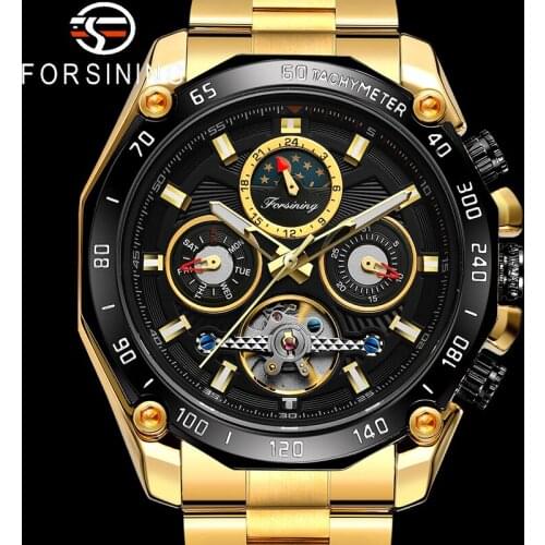FORSINING Tourbillon Automatic Mechanical Men Wristwatch Military Sport Male Clock Top Brand Luxury Gold Classic Man Watch 6913