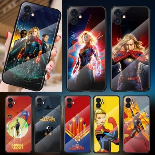 Tempered Glass Cover Hot Captain Marvel For Apple iPhone 12 11 8 7 6 6S XS XR SE X 2020 Pro Max Mini Plus Phone Case