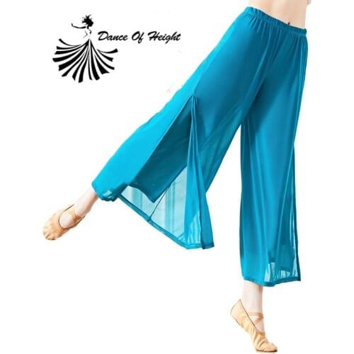 Women Classical Dance Flowy Pants Light Weight Water Yarn Ancient Style Folk Dance Wde-Leg Pant Chinese Body Rhyme Practice Wear