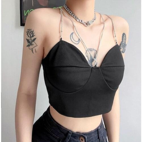 European and American ladies ins street fashion bloggers diamond belt sexy halter V-neck vest female hair summer