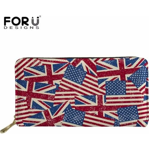 FORUDESIGNS Ladies Large Capacity Zipper British Style PU Leather Unisex Long Wallet Money Clips Woman Clutch Card iPhone Bag