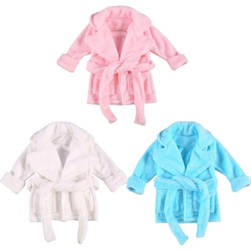 Kids Baby Boy Girls Robes Flannel Bathrobe Ultra Soft Solid Color Long Sleeve Lapel Design Robe with Belt and Pocket