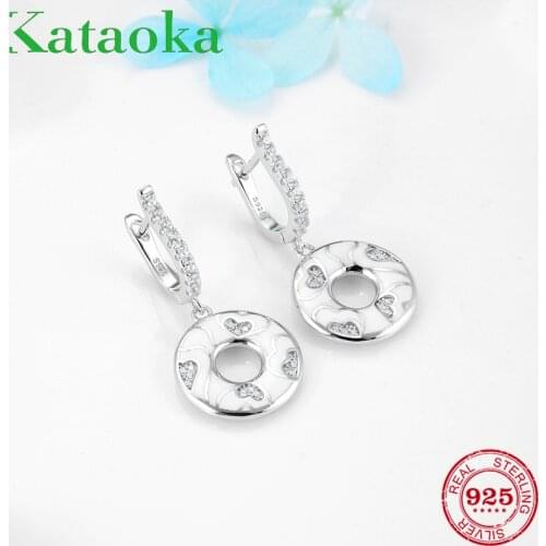 Hot sale Jewelry Beautiful white Enamel Earrings For Women Silver 925 With Clear Stones Cubic Zirconia Round Stud Earrings