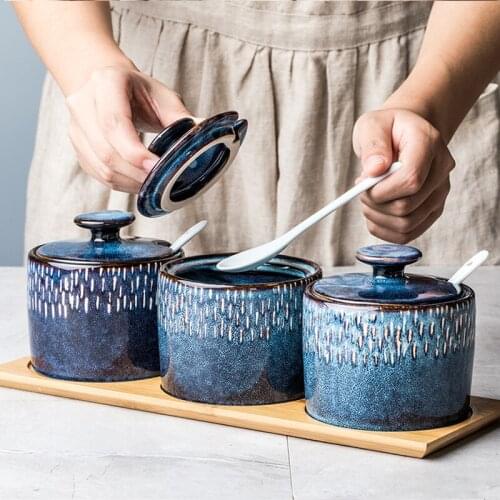 Ceramic Household Seasoning Jar Creative Nordic Kitchen Oil Salt Sauce Vinegar Seasoning Jar Combination Set Sugar Bowl MSG Jar