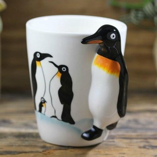 Hand-painted animal ceramic cup Cute penguin coffee cup 3D cartoon gift mug Personality handle Birthday gift