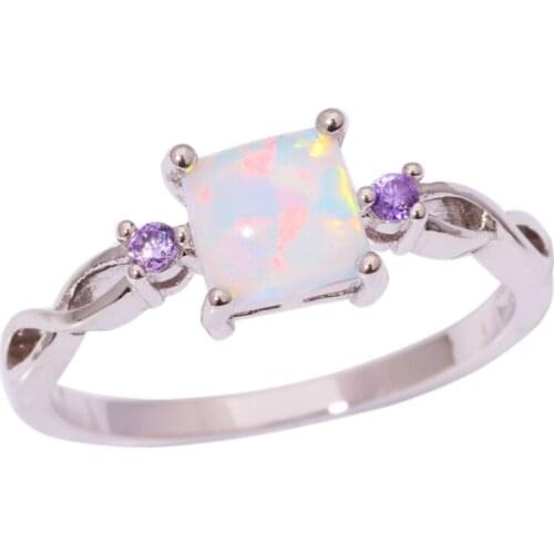 CiNily Created White Fire Opal Purple Zircon Silver Color Wholesale Fashion Wedding for Women Jewelry Ring Size 6 7 8 OJ8587