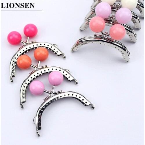 LIONSEN 8cm Candy beads Silver Metal Purse Frame Handle for Clutch Bag Handbag Accessories Making Kiss Clasp Lock 18 colors