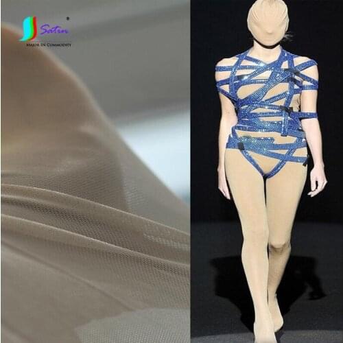 Fashion High Stretch Solid Color 95% Brocade 5% Spandex Translucent Knitted Mesh Fabric Dress Pants Decorative Package Fabric