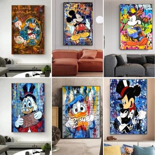 Disney Cartoon Poster Mickey Mouse and Donald Duck Canvas Print Painting Watercolor Wall Art Pictures for Kids Living Room Decor