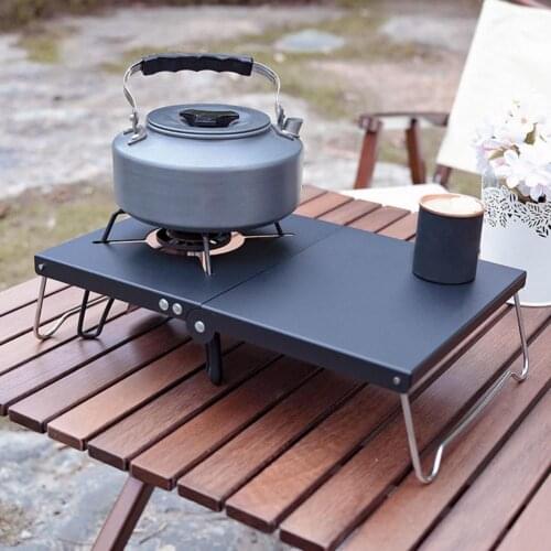 Camping Table Stove Stand Sturdy Windproof Heat Insulation Mini Camping Table Gas Stove Stand for Outdoor BBQ Cooking