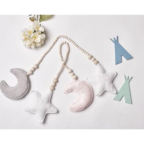 New Wooden Bead and Star Love Tassel Nursery Canopy Tent Decoration Star Mobile Baby Nursery Design Baby Crib Decor Photo Prop