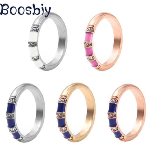 Boosbiy New Arrival Silver Plated Finger Rings Blue & Clear Sparkling Round Rings for Women Engagement Anniversary Jewelry Gift