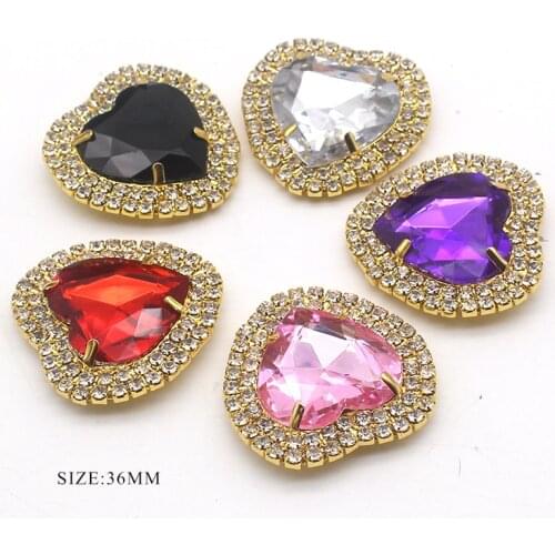 New Heart-Shaped Rhinestone Alloy Buttons For Decorate 5Pcs/Lot of 36MM DIY Beautiful ClothingFlat Back Metal Crafts Accessories