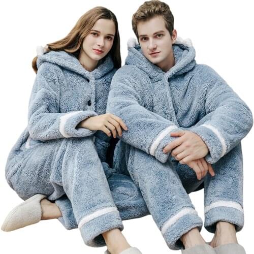 Long Sleeves Sleepwear Tops and Pants Long Pajamas Set Lounge Sets Warm Flannel Winter Pajama Set for Women and Men Two-Piece