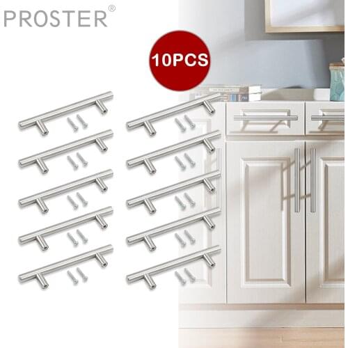 PROSTER 10PCS 12mm Kitchen Handle Cabinet Cupboard Door Drawer Handles Silver Stainless Steel T Shape Handle Bar Home Hardware