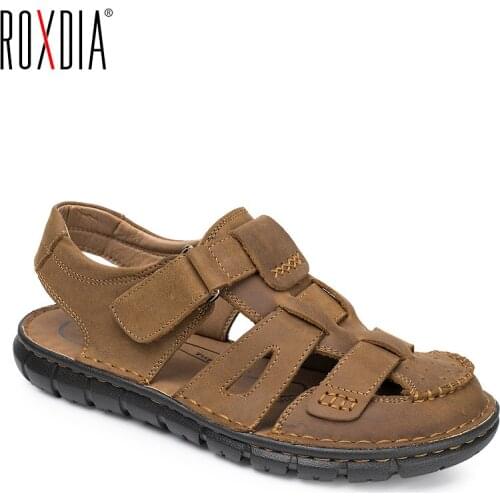 ROXDIA mens gladiator sandal genuine leather summer men sandals new fashion breathable male beach shoes 39-44 RXM044
