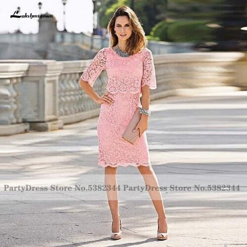 Modest Pink Lace Mother of The Bride Dress 2020 Simple Evening Cocktail Dress for Wedding Party Vestido de Festa de Casamento