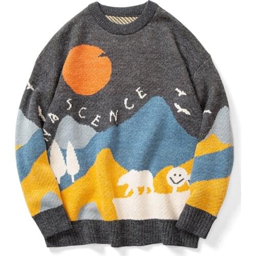 Sweater Men Fashion Knitted Hip Hop Streetwear Cartoon Anime Pullover O-Neck Oversize Casual Couple Male Sweaters men Clothing
