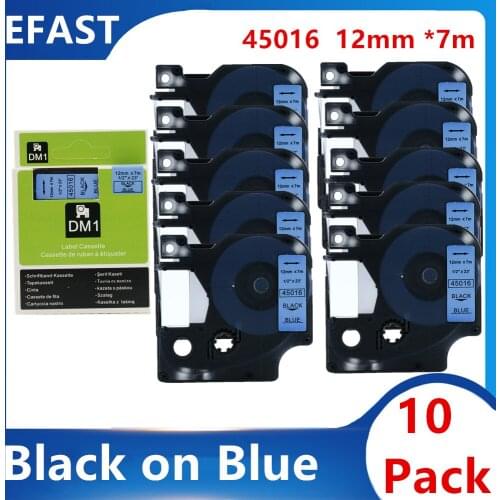 10 Pack 12mm*7m Compatible Dymo Tape D1 Label Tape Black on Blue 45016 for Dymo Label Printer Ribbon Typewriter LabelManger 300