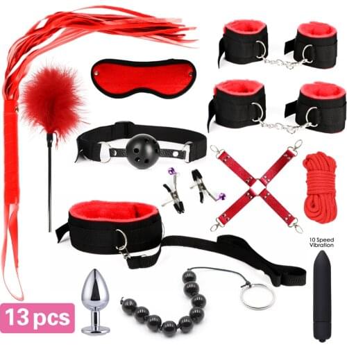13pcs/set G Spot Vibrators Adult Game Props SM Bondage Restraint Women Sex Toy Noylon Handcuffs Clit Stimulator Adult Sex Shop