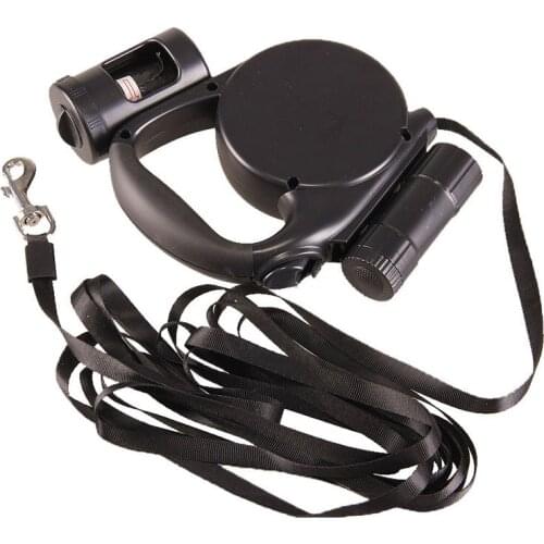 Retractable Dog Leash with Detachable Flashlight & Poop Bag Storage Rack One-Handed Brake Pause Lock for Pet TS1