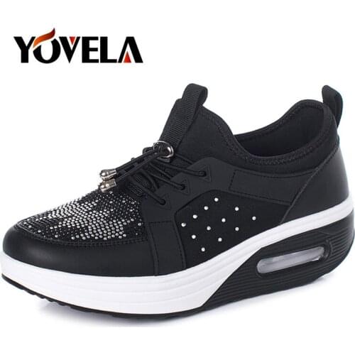 Women Air Cushion Flat Platform Shoes Fashion Rhinestone Sneakers Shoes Women Mesh Casual Shoes Slip on Platform Dancing Shoes