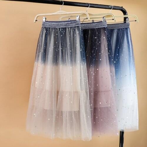 2019 summer new Vintage Skirts Women fashion High Waist Mesh A-Line Skirts 3 colors Pleated Skirt Female