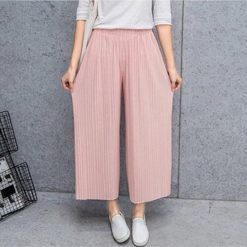 Fold Pleated Palazzo Pants Women Bottoms 2021 Female Casual Pants Mid Waist Wide Leg Pants For Women