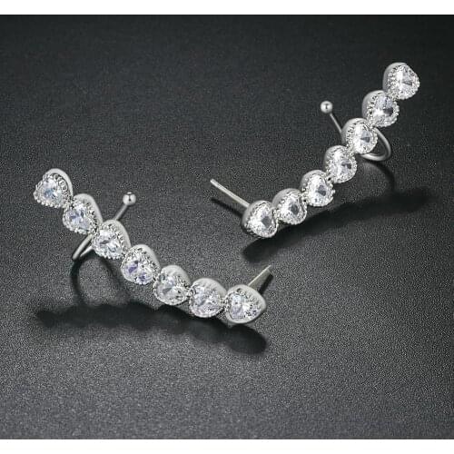 ZHOUYANG Love Heart Stud Earrings For Women Sweet Multicolor Crystal Silver Color Ear Cuffs Gift Fashion Jewelry Wholesale E337