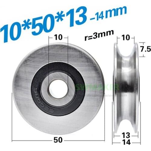 1pcs 10*50*13mm 6300RS non-standard bearing steel bearing, U/V type concave wheel, wire rope guide wheel/crane/rolling wheel