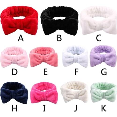 11 Color Thickened Plush Headband Women Girl Cute Bowknot Wide Stretch Hairband Plain Sweet Candy Color Sport Yoga Makeup Turban