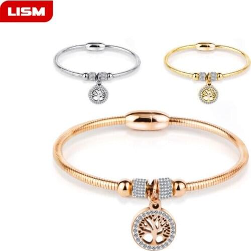 2019 Tree of Life Stainless Steel Bracelets for Women Magnet Charm bracelet 3 colors Jewelry pulseras acero inoxidable muje