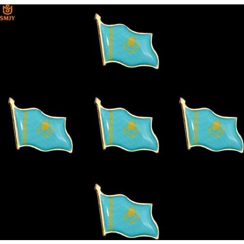 5PCS/Lot Creative Diy Pin Brooch Kazakhstan Waving National Flag Brooch Lapel Safety Buckle Banner Pin Badge Jewelry