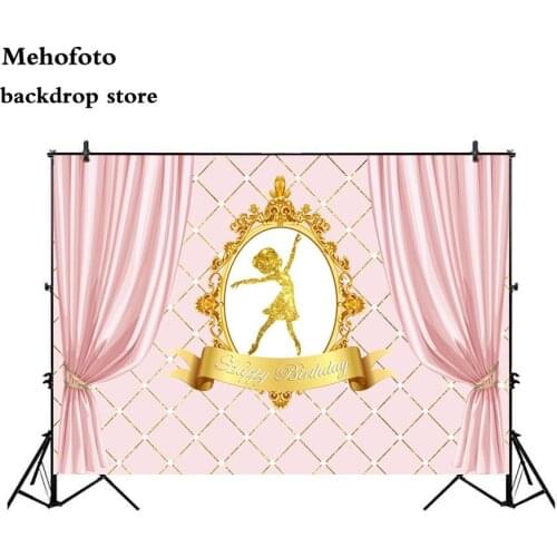 Mehofoto Ballet Pink Curtain Backdrops for Photography Princess and Gold Mirror Backgrounds for Photo Studio Birthday Party
