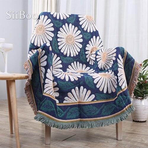 White Daisy dark blue thickened double face cotton blanket for beds sofa chair mantas de cama couverture SP6179