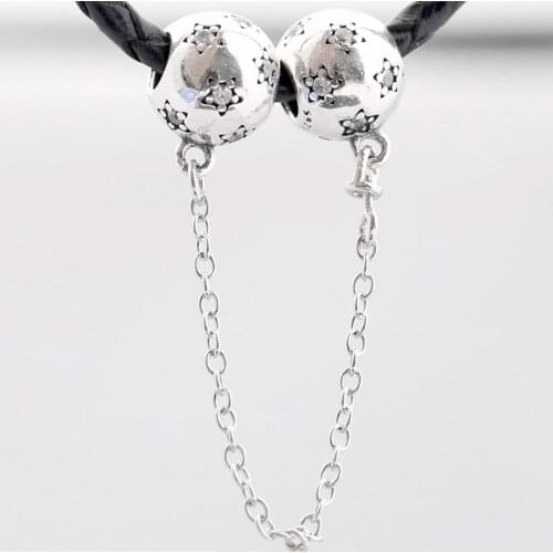 Original Starry Night With Crystal Safety Chain Beads Fit 925 Sterling Silver Charm Bracelet Bangle Diy Jewelry