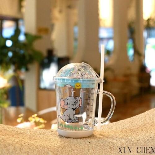 400ml Breakfast Cup Straw Glass Scale Juice Water Cup Children Milk Cup Glass Home Drinking Cup Health Baby Kids Bottle Feeding