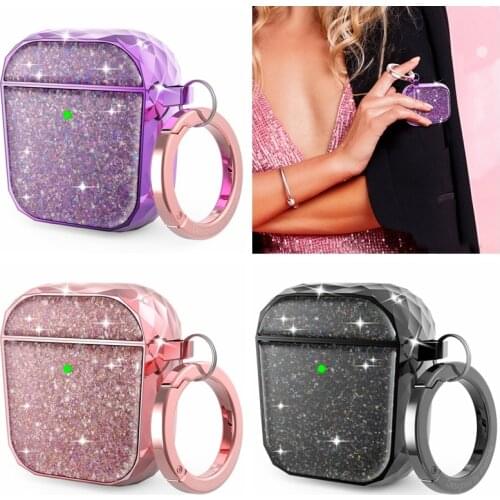 For Apple Earphone Case ABS Plastic Headset Hard Cover Electroplating Processing Front LED Visible Protective Cover with Buckle