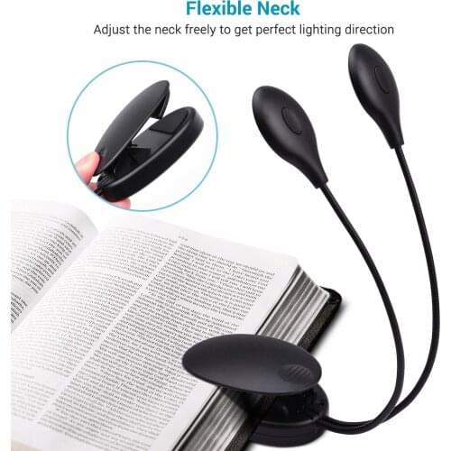 Clip-on Light Portable Clamp Lamp Reading Light with Dual Flexible Arms 8 LEDs 3 Brightness Levels for Music Stands Desk