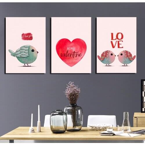 Two birdie Nordic canvas painting art cartoon pictures decorate children room household adornment wall poster sitting room FA312