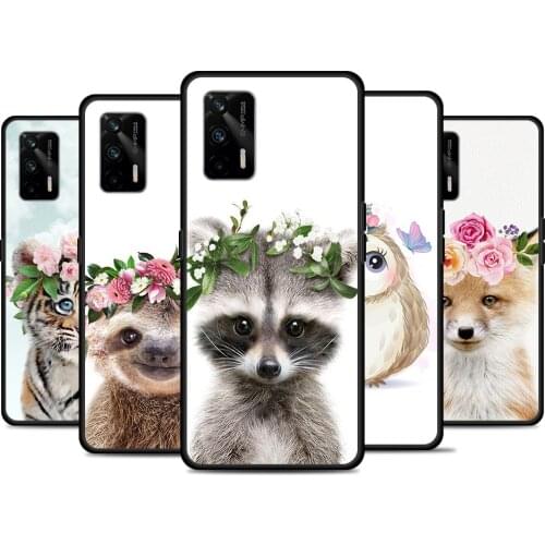 Raccoon Fox Animal Flower For Realme 8 GT Neo Flash Edition Explorer Master Q3 Pro Narzo30 C21 C20 C11 C20A C21Y Phone Case