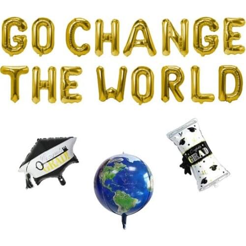 Graduation Go Change The World Banner Mylar Foil Balloons 2022 Graduation Party Supplies Booth Backdrop/Photo Prop Decorations